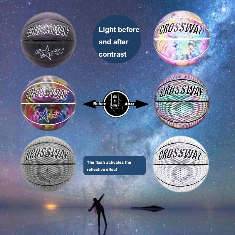 Holographic Glow Basketball – Wear-Resistant Night Light Ball with Bag