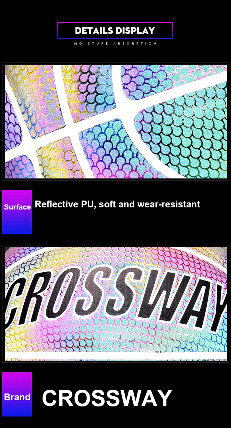 Holographic Glow Basketball – Wear-Resistant Night Light Ball with Bag