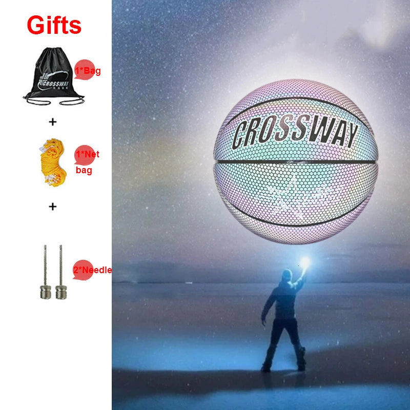 Holographic Glow Basketball – Wear-Resistant Night Light Ball with Bag
