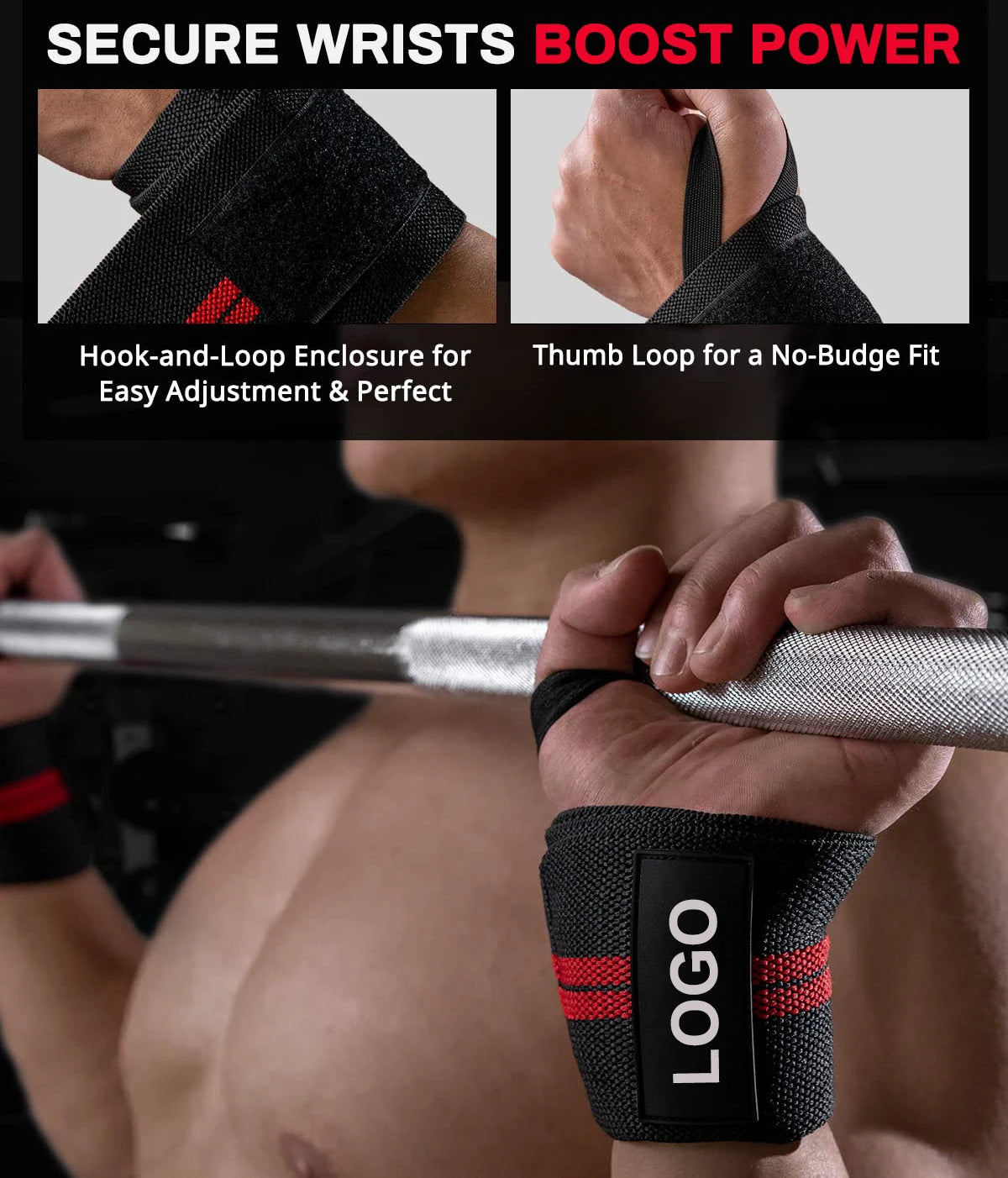 1 Pair Wrist Wraps – Extra Strength Support for Weightlifting & Gym