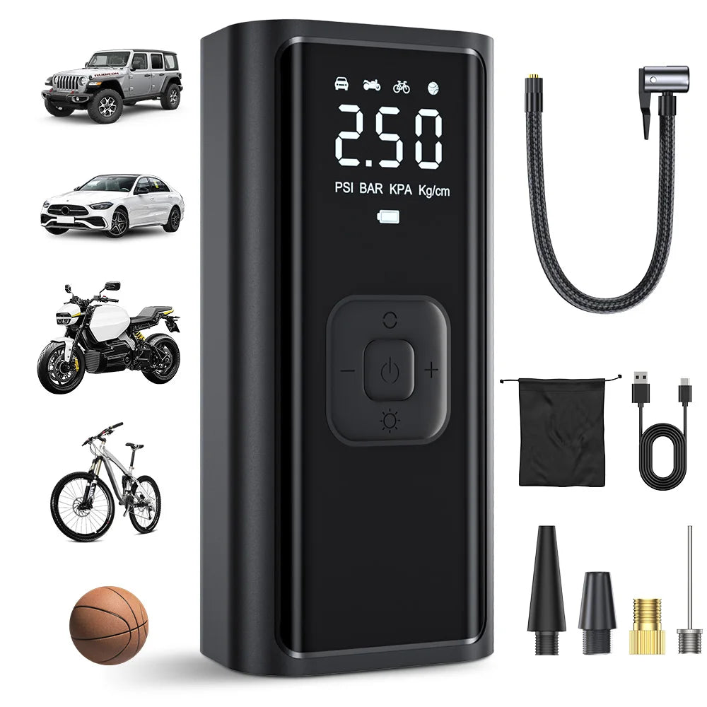 YIJU Portable Electric Tire Inflator – Rechargeable Pump for Car, Bike & Ball