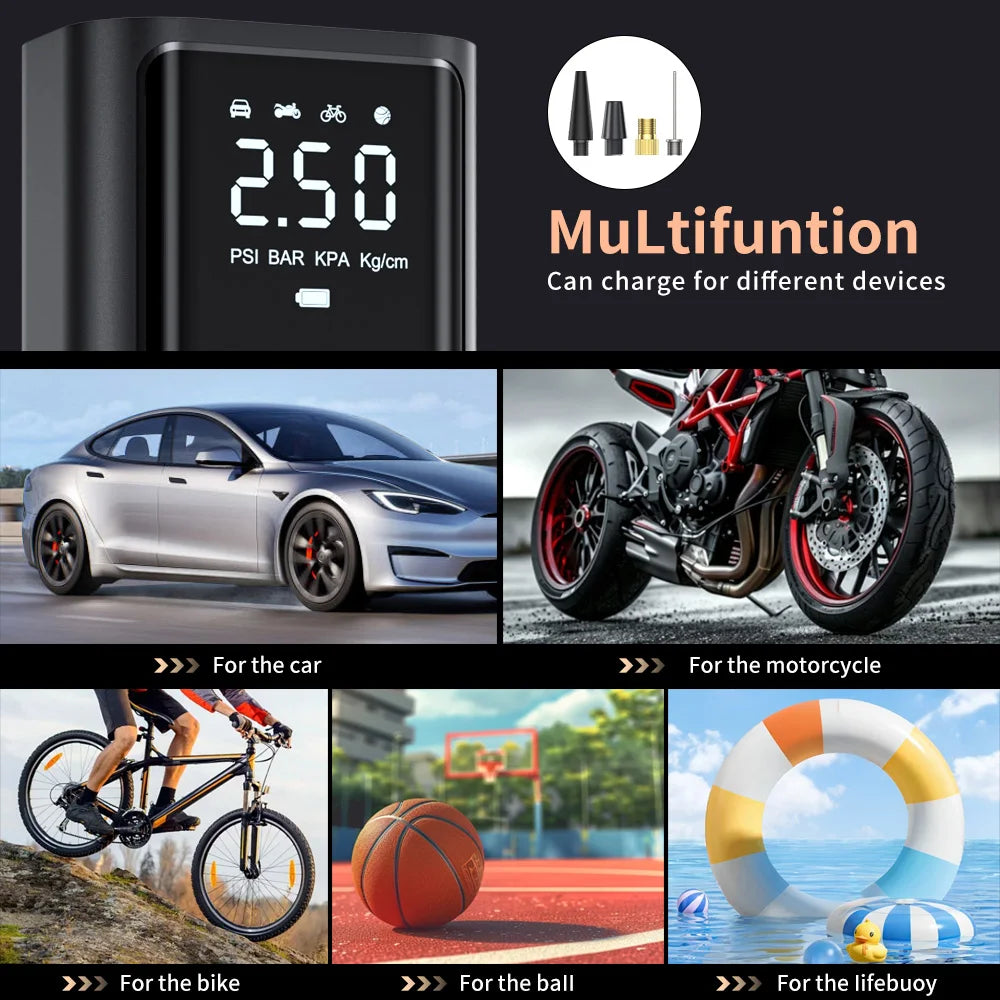 YIJU Portable Electric Tire Inflator – Rechargeable Pump for Car, Bike & Ball