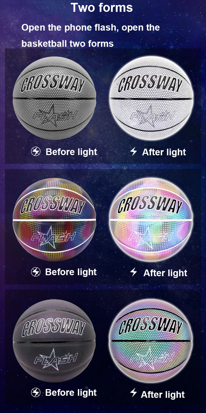 Holographic Glow Basketball – Wear-Resistant Night Light Ball with Bag