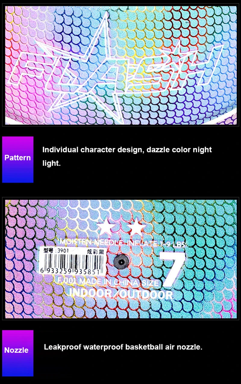 Holographic Glow Basketball – Wear-Resistant Night Light Ball with Bag